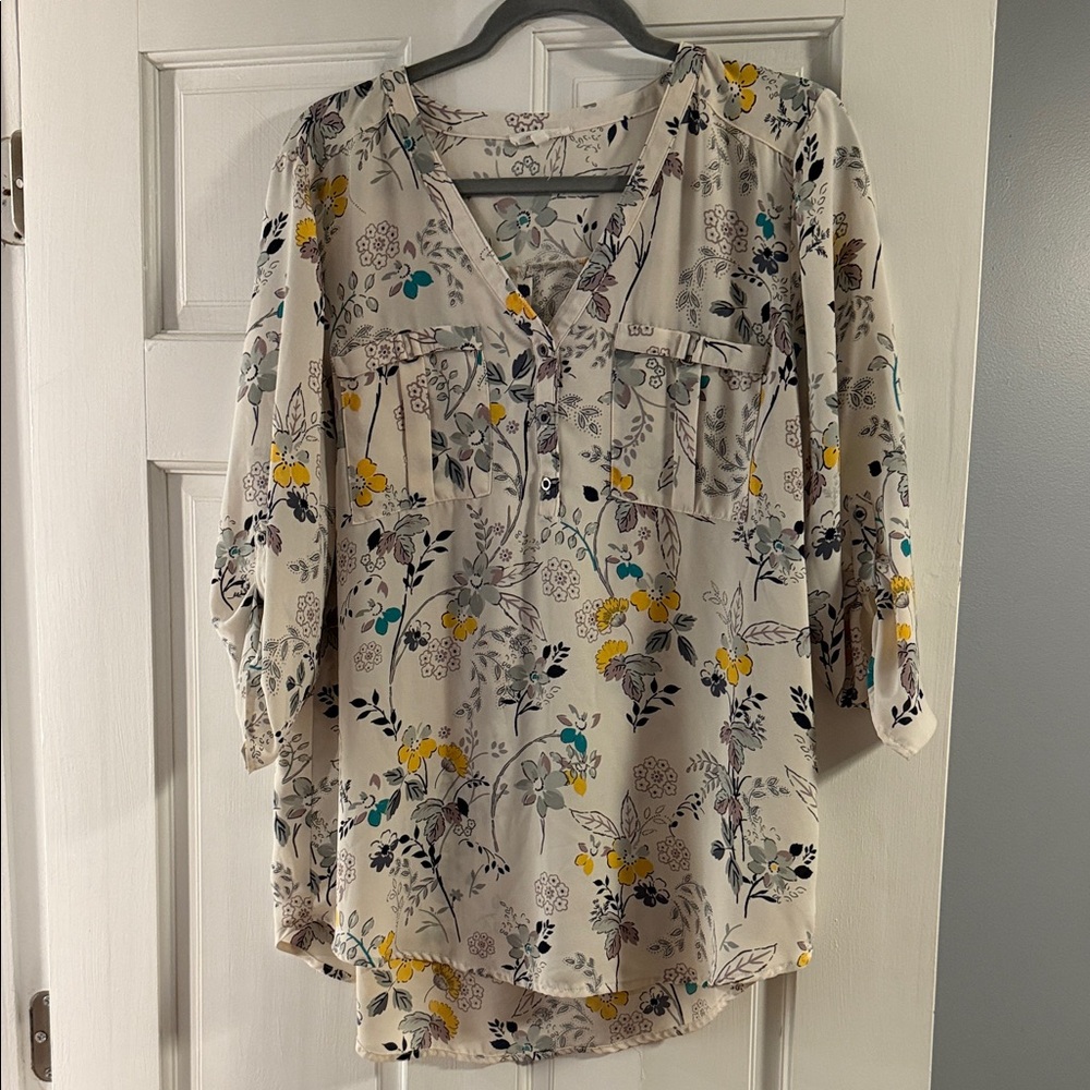 Maurices Floral Blouse - Cream and Yellow